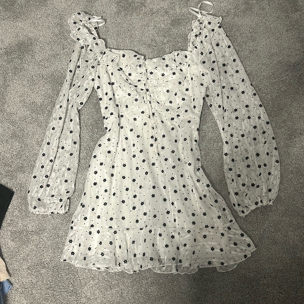 White and black floral dress